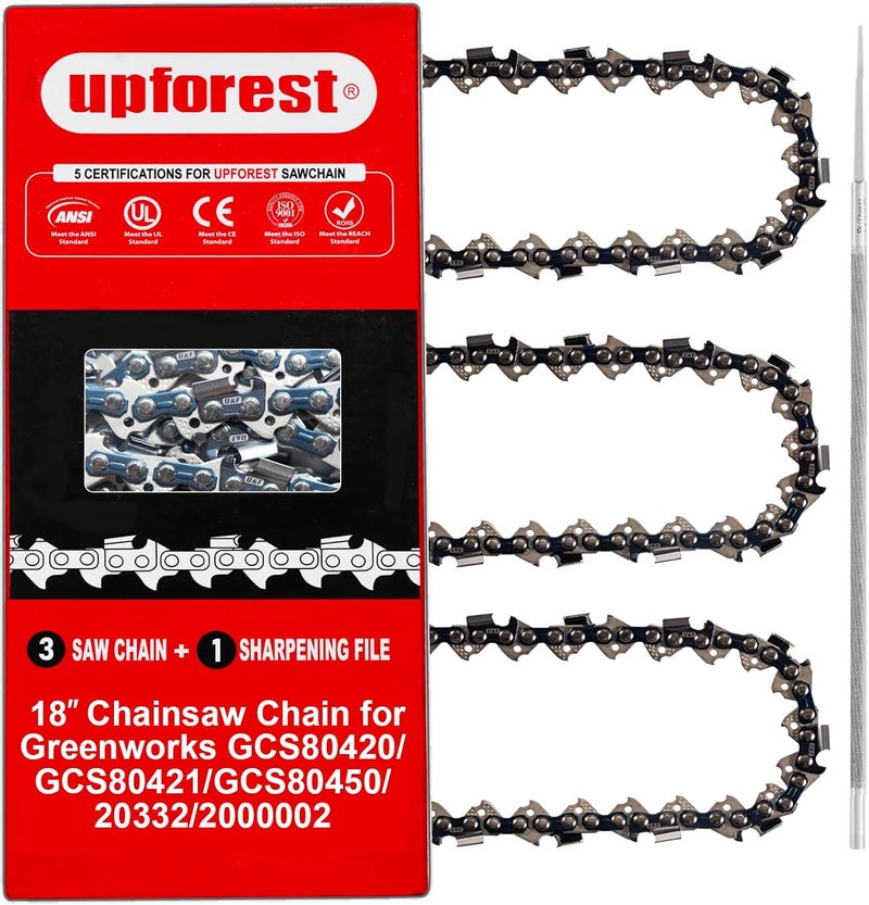 UPFOREST 3PC 18 inch Replacement Chain for Greenworks GCS80420, GCS80421,GCS80450, Chainsaw Chain for Greenworks 20332 2000002 91MOPX62 - Image 1